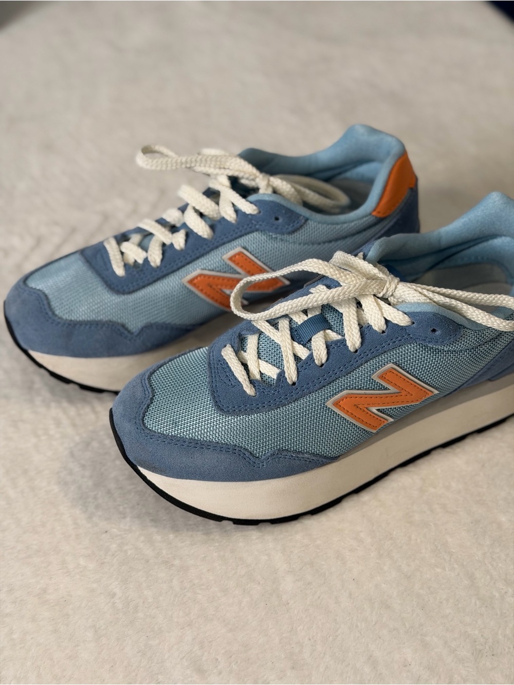 Women's Light Blue Sneakers with Orange Accent - Athletic Casual